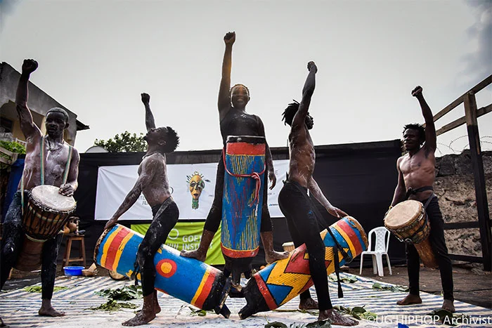 Traditional African drummers performing at Yole Africa cultural center